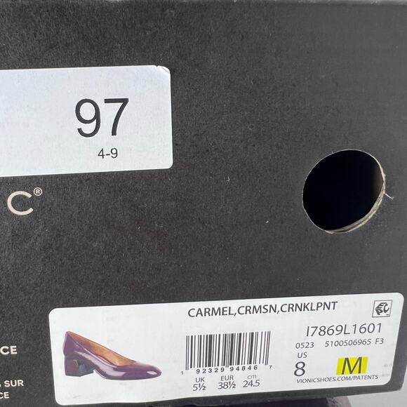 Vionic Carmel Crinkle Patent Leather Slip On Chunky Heel Crimson Women's 8 M NWB - Picture 12 of 12